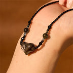 Fortune Jewel Natural Silver Sheen Obsidian Heart Protection Necklace Pendant