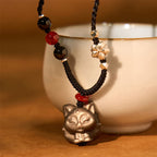 Fortune Jewel Natural Silver Sheen Obsidian Nine Tailed Fox Protection Necklace Pendant