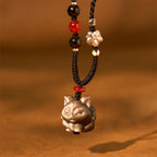Fortune Jewel Natural Silver Sheen Obsidian Nine Tailed Fox Protection Necklace Pendant