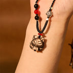 Fortune Jewel Natural Silver Sheen Obsidian Nine Tailed Fox Protection Necklace Pendant