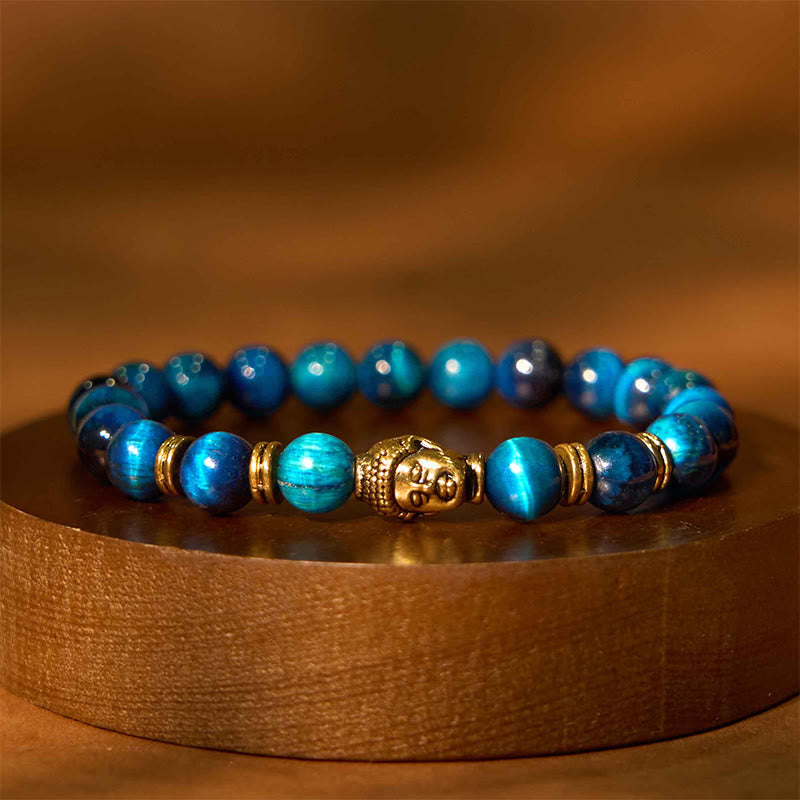 Fortune Jewel Blue Green Red Tiger Eye Buddha Head Balance Bracelet
