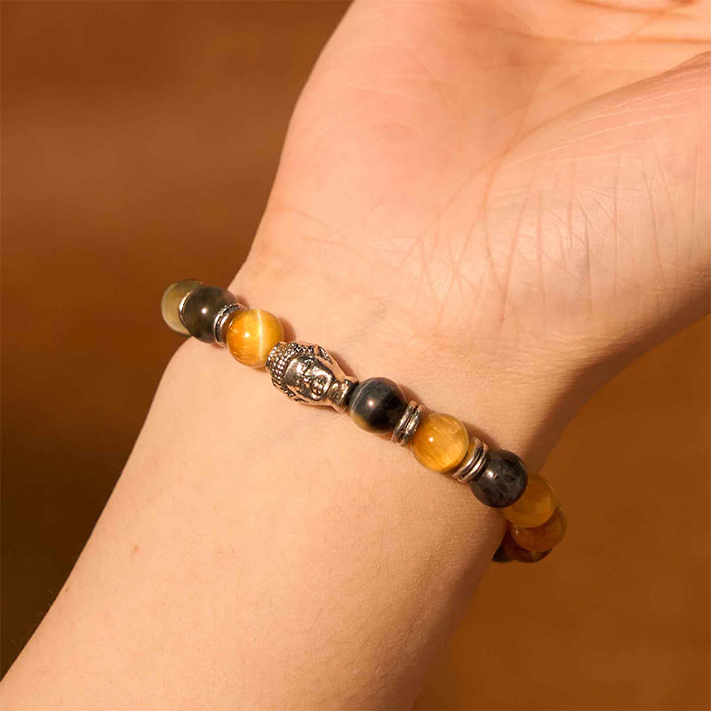 Fortune Jewel Blue Green Red Tiger Eye Buddha Head Balance Bracelet