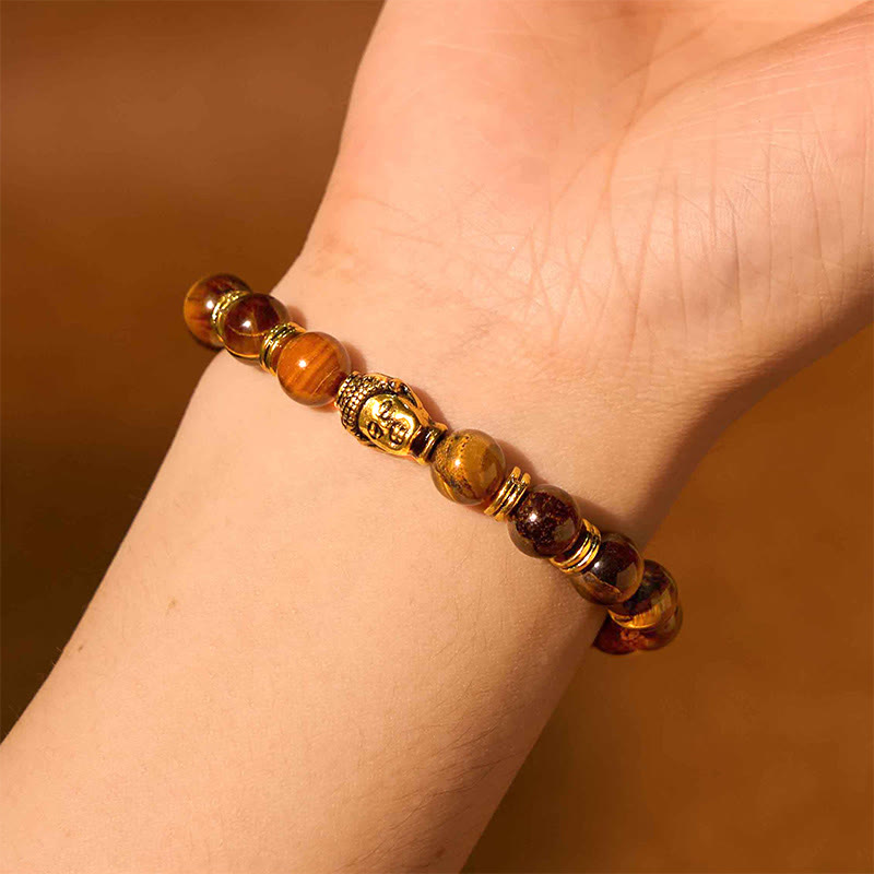 Fortune Jewel Blue Green Red Tiger Eye Buddha Head Balance Bracelet