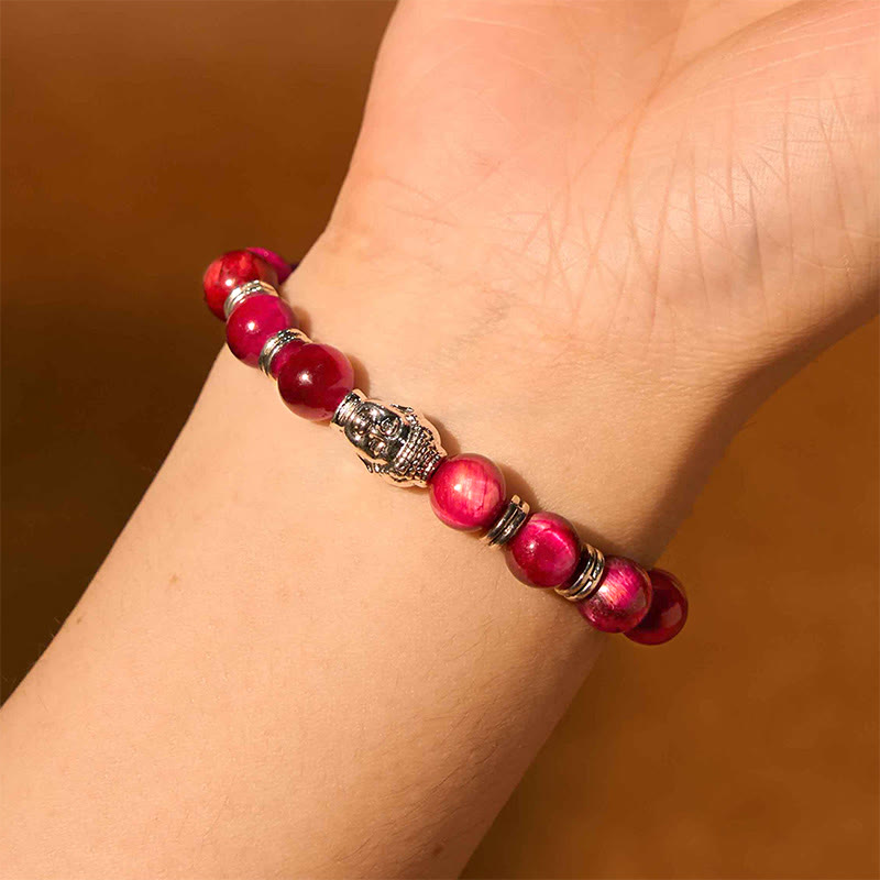 Fortune Jewel Blue Green Red Tiger Eye Buddha Head Balance Bracelet