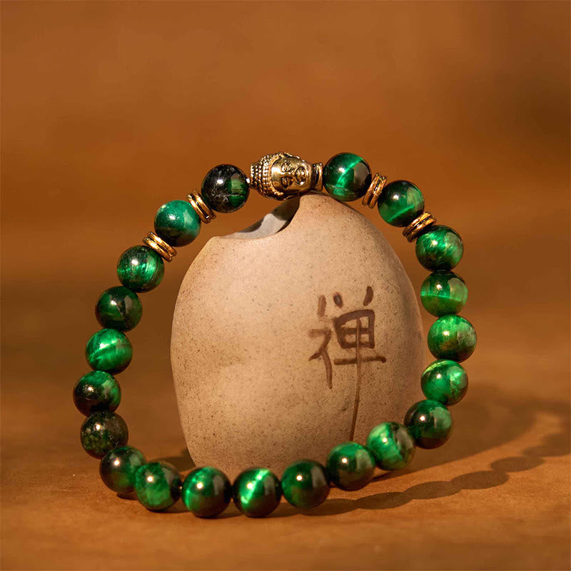 Fortune Jewel Blue Green Red Tiger Eye Buddha Head Balance Bracelet