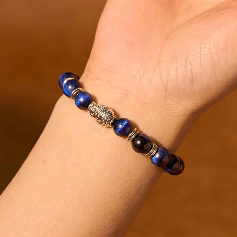 Fortune Jewel Blue Green Red Tiger Eye Buddha Head Balance Bracelet