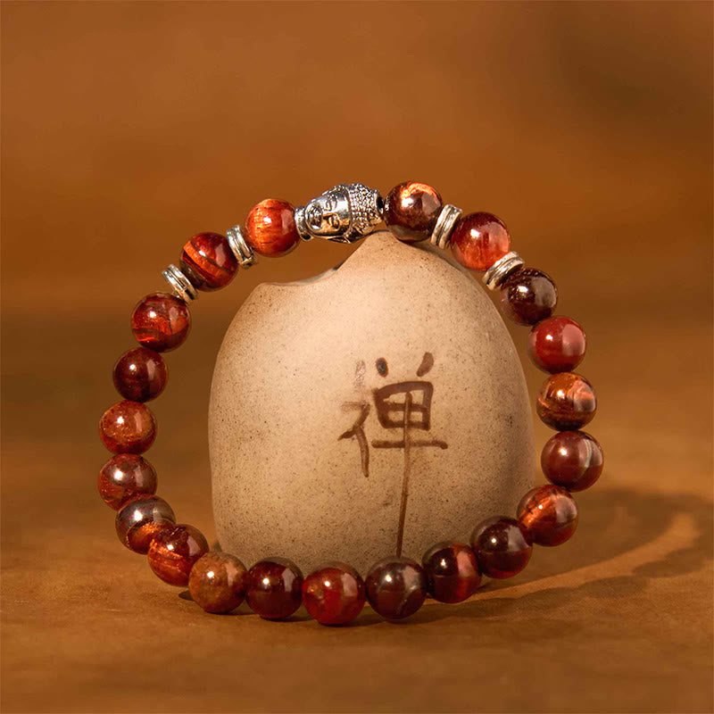 Fortune Jewel Blue Green Red Tiger Eye Buddha Head Balance Bracelet