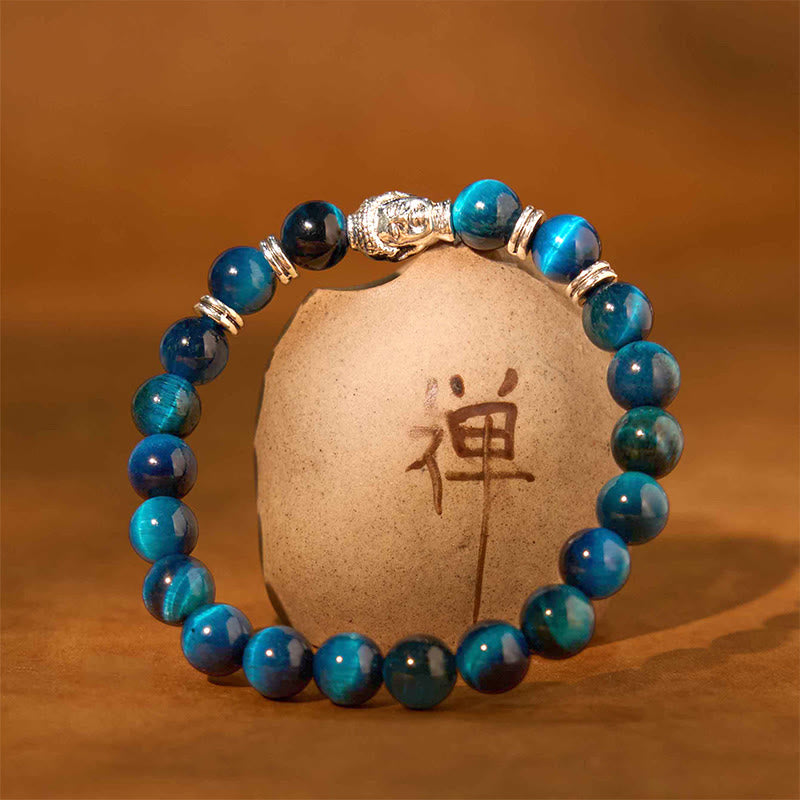 Fortune Jewel Blue Green Red Tiger Eye Buddha Head Balance Bracelet