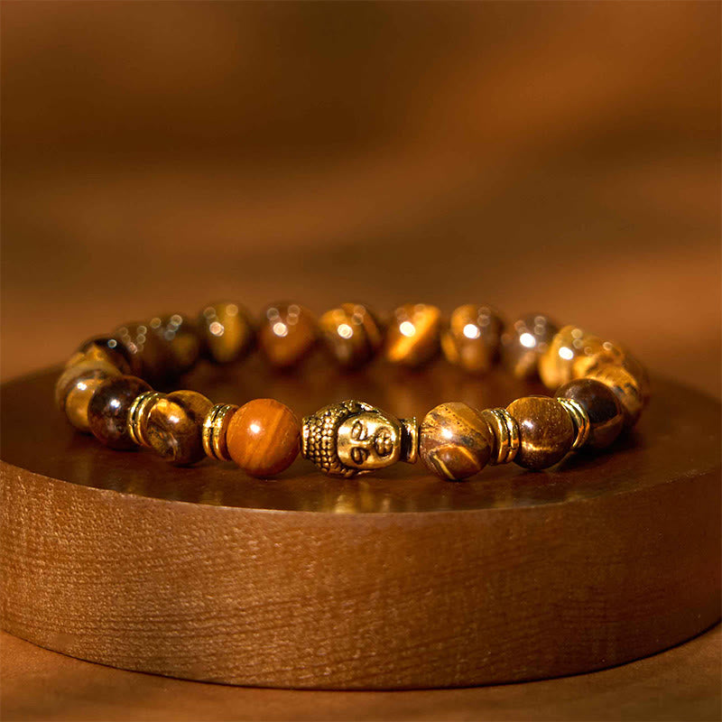 Fortune Jewel Blue Green Red Tiger Eye Buddha Head Balance Bracelet