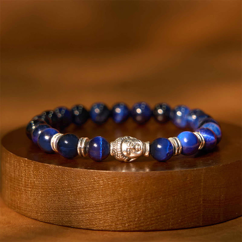 Fortune Jewel Blue Green Red Tiger Eye Buddha Head Balance Bracelet