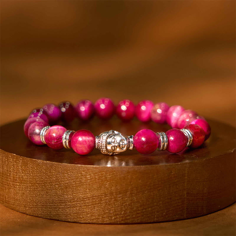 Fortune Jewel Blue Green Red Tiger Eye Buddha Head Balance Bracelet