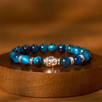 Fortune Jewel Blue Green Red Tiger Eye Buddha Head Balance Bracelet