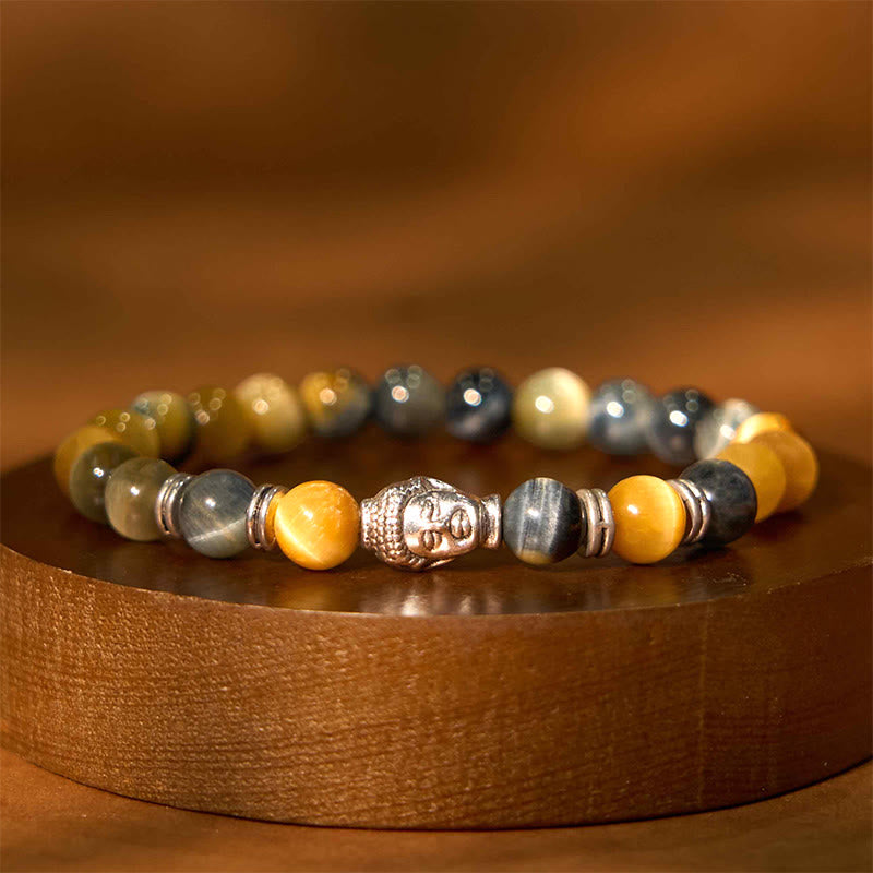 Fortune Jewel Blue Green Red Tiger Eye Buddha Head Balance Bracelet