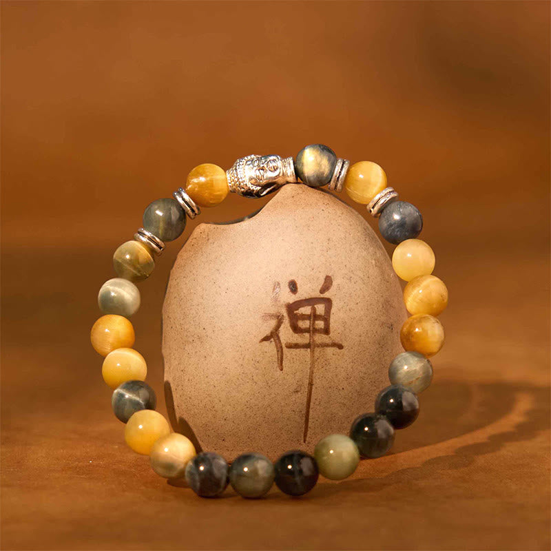 Fortune Jewel Blue Green Red Tiger Eye Buddha Head Balance Bracelet