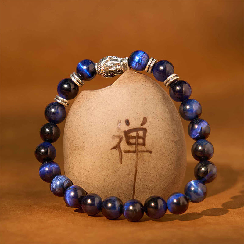 Fortune Jewel Blue Green Red Tiger Eye Buddha Head Balance Bracelet