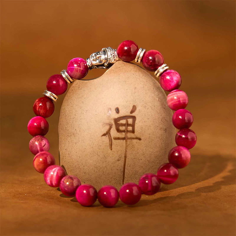 Fortune Jewel Blue Green Red Tiger Eye Buddha Head Balance Bracelet