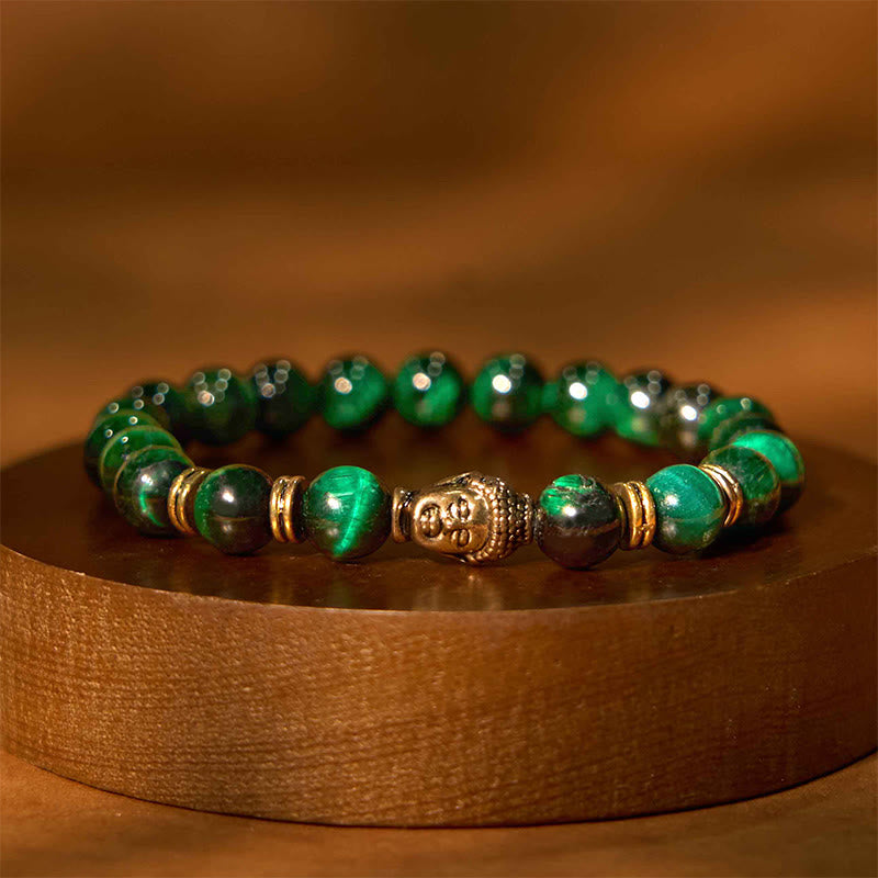 Fortune Jewel Blue Green Red Tiger Eye Buddha Head Balance Bracelet