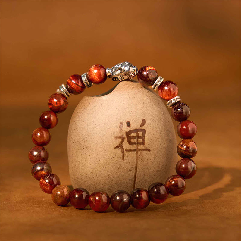 Fortune Jewel Blue Green Red Tiger Eye Buddha Head Balance Bracelet