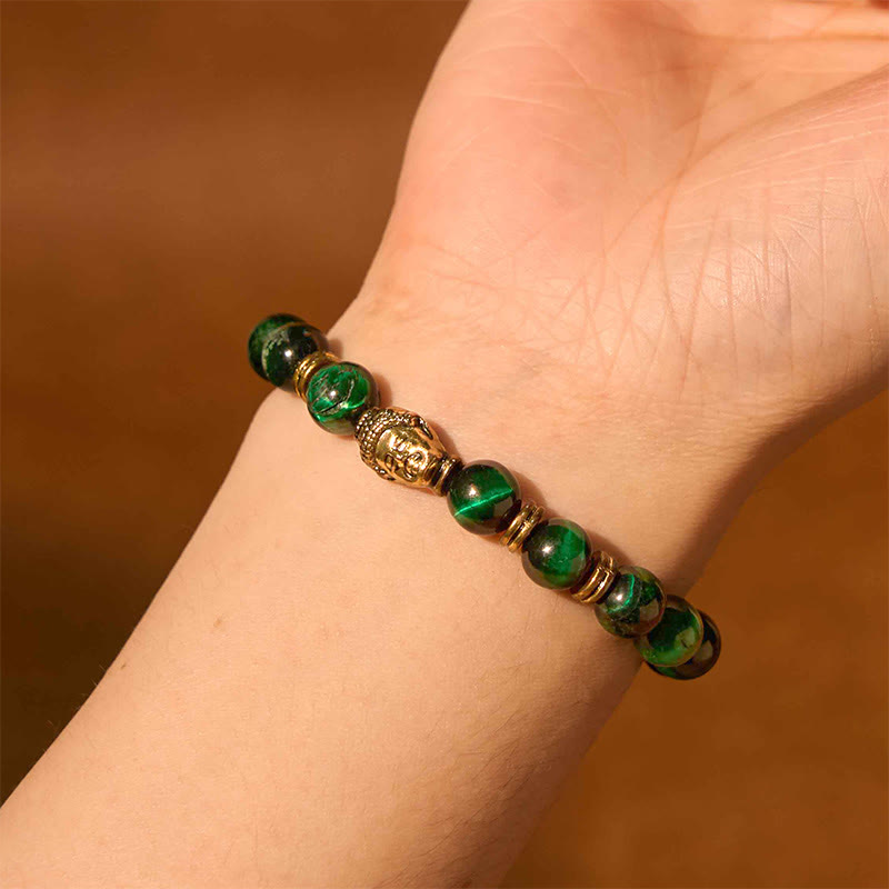 Fortune Jewel Blue Green Red Tiger Eye Buddha Head Balance Bracelet