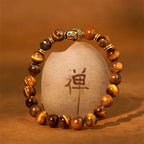 Fortune Jewel Blue Green Red Tiger Eye Buddha Head Balance Bracelet