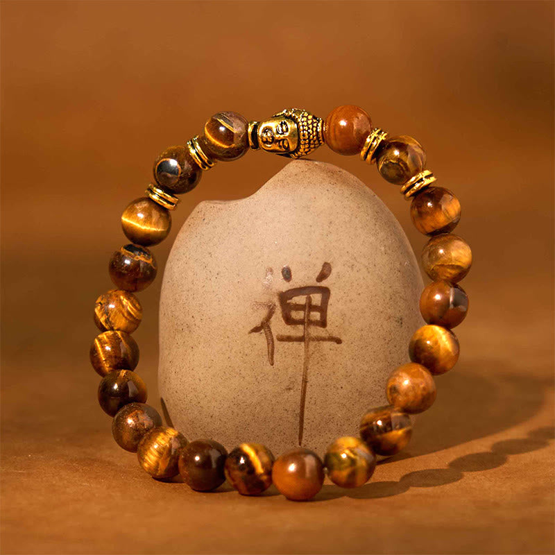 Fortune Jewel Blue Green Red Tiger Eye Buddha Head Balance Bracelet