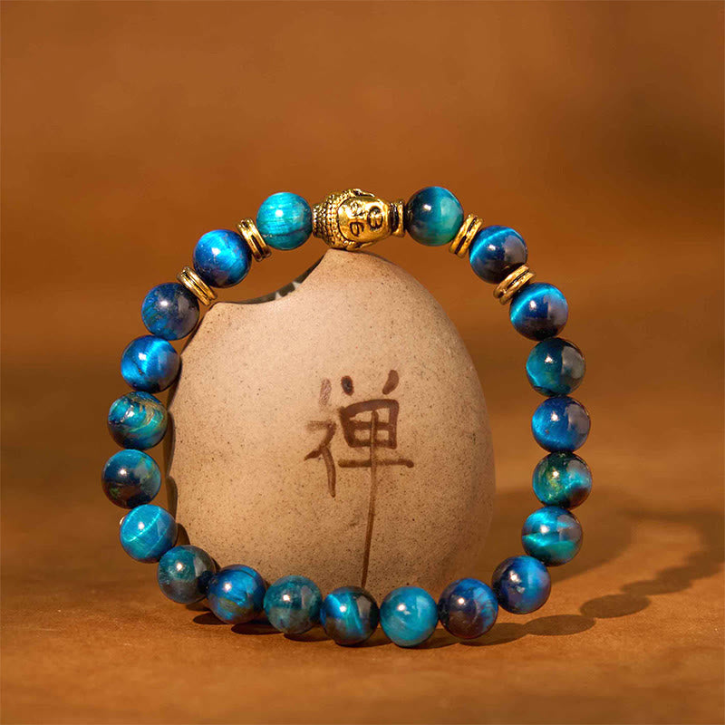 Fortune Jewel Blue Green Red Tiger Eye Buddha Head Balance Bracelet