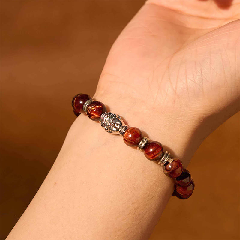 Fortune Jewel Blue Green Red Tiger Eye Buddha Head Balance Bracelet