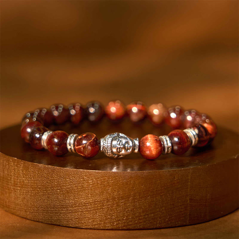 Fortune Jewel Blue Green Red Tiger Eye Buddha Head Balance Bracelet