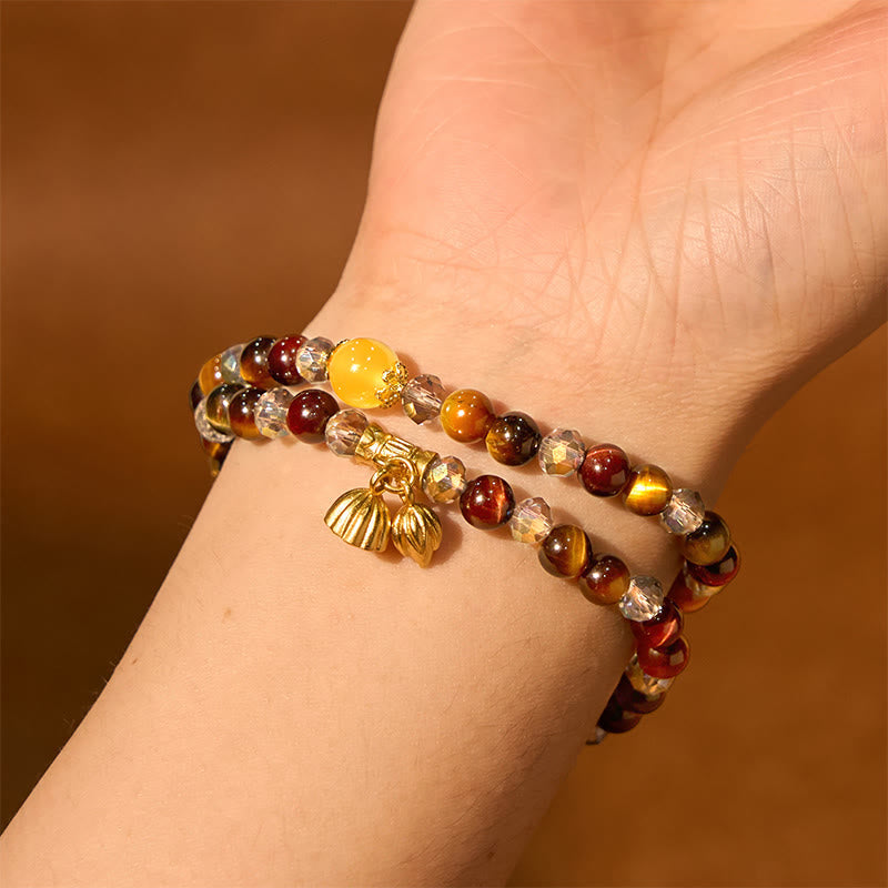 Fortune Jewel Colorful Tiger Eye Lotus Multi-circle Elastic Rope Protection Bracelet