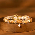 Fortune Jewel Natural Citrine Glass Beads Flower Multiple Layers Prosperity Bracelet