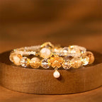 Fortune Jewel Natural Citrine Glass Beads Flower Multiple Layers Prosperity Bracelet