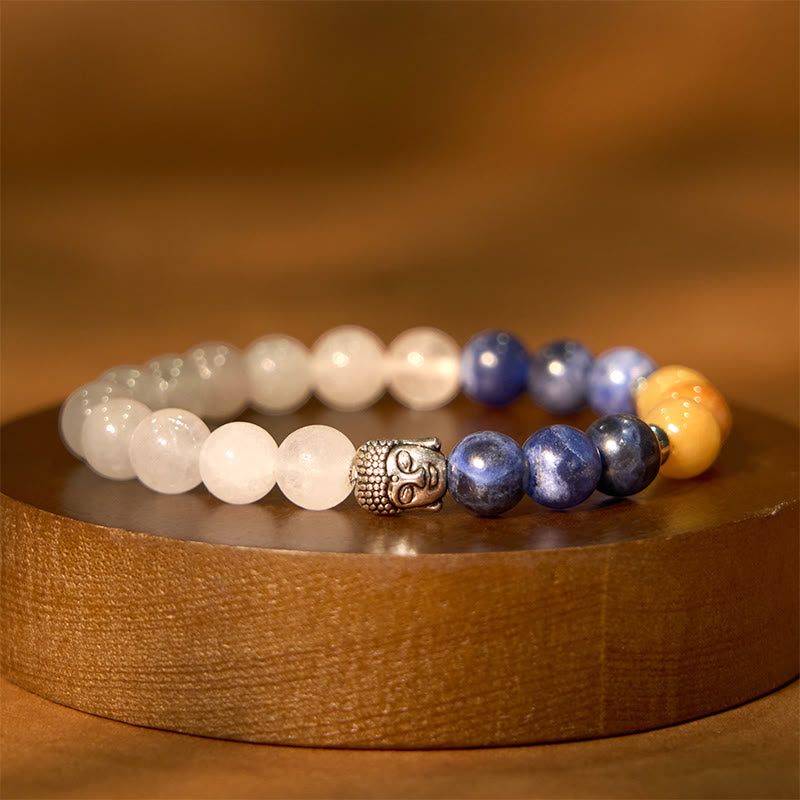 Fortune Jewel Natural Black Onyx White Stone Green Aventurine Tiger Eye Agate Mixed Color Buddha Head Protection Bracelet