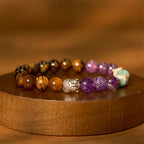 Fortune Jewel Natural Black Onyx White Stone Green Aventurine Tiger Eye Agate Mixed Color Buddha Head Protection Bracelet