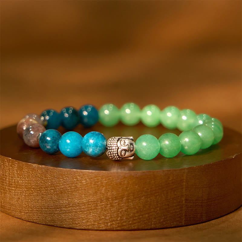 Fortune Jewel Natural Black Onyx White Stone Green Aventurine Tiger Eye Agate Mixed Color Buddha Head Protection Bracelet