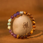 Fortune Jewel Natural Black Onyx White Stone Green Aventurine Tiger Eye Agate Mixed Color Buddha Head Protection Bracelet