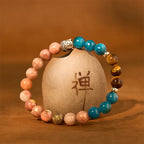 Fortune Jewel Natural Black Onyx White Stone Green Aventurine Tiger Eye Agate Mixed Color Buddha Head Protection Bracelet