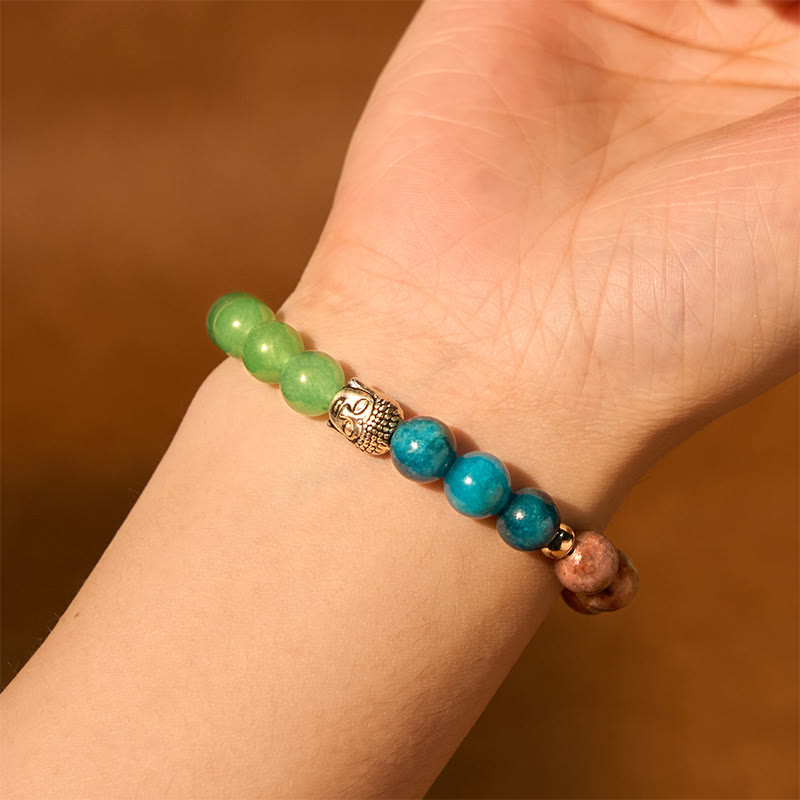 Fortune Jewel Natural Black Onyx White Stone Green Aventurine Tiger Eye Agate Mixed Color Buddha Head Protection Bracelet