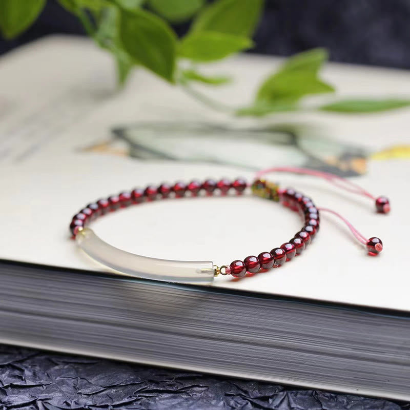 Fortune Jewel Garnet Gray Agate Calm Cuff Half Bracelet Bangle