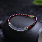 Fortune Jewel Garnet Gray Agate Calm Cuff Half Bracelet Bangle