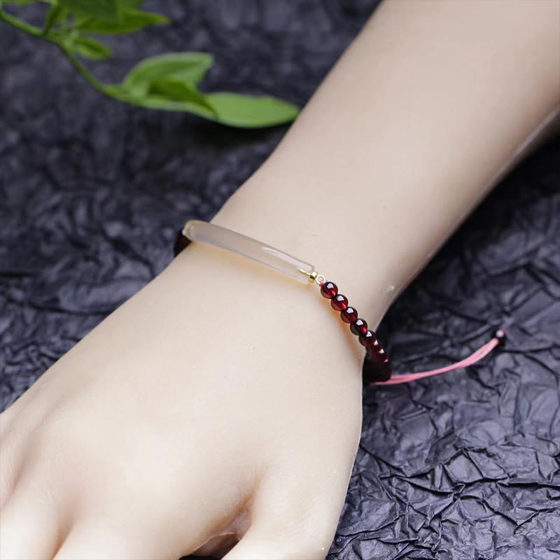 Fortune Jewel Garnet Gray Agate Calm Cuff Half Bracelet Bangle