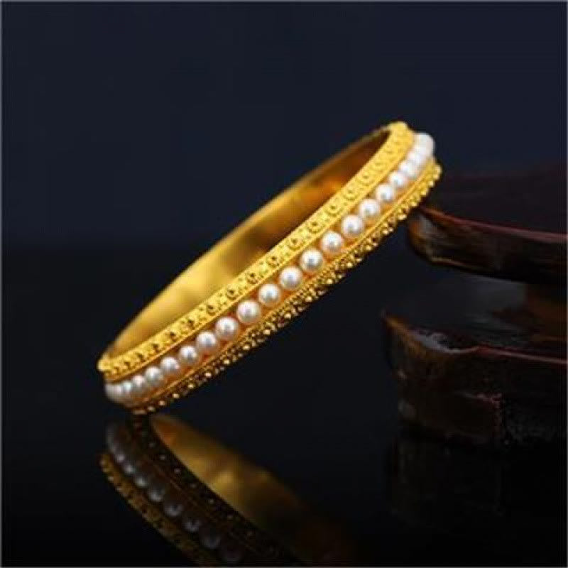 Fortune Jewel Copper Pearl Healing Cuff Half Bracelet Bangle