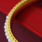 Fortune Jewel Copper Pearl Healing Cuff Half Bracelet Bangle