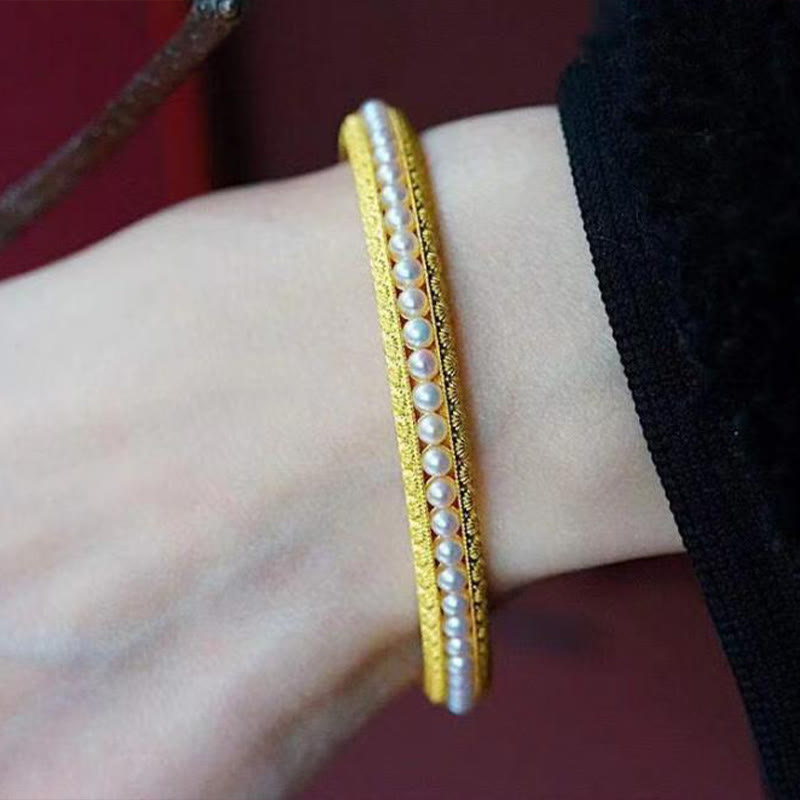 Fortune Jewel Copper Pearl Healing Cuff Half Bracelet Bangle
