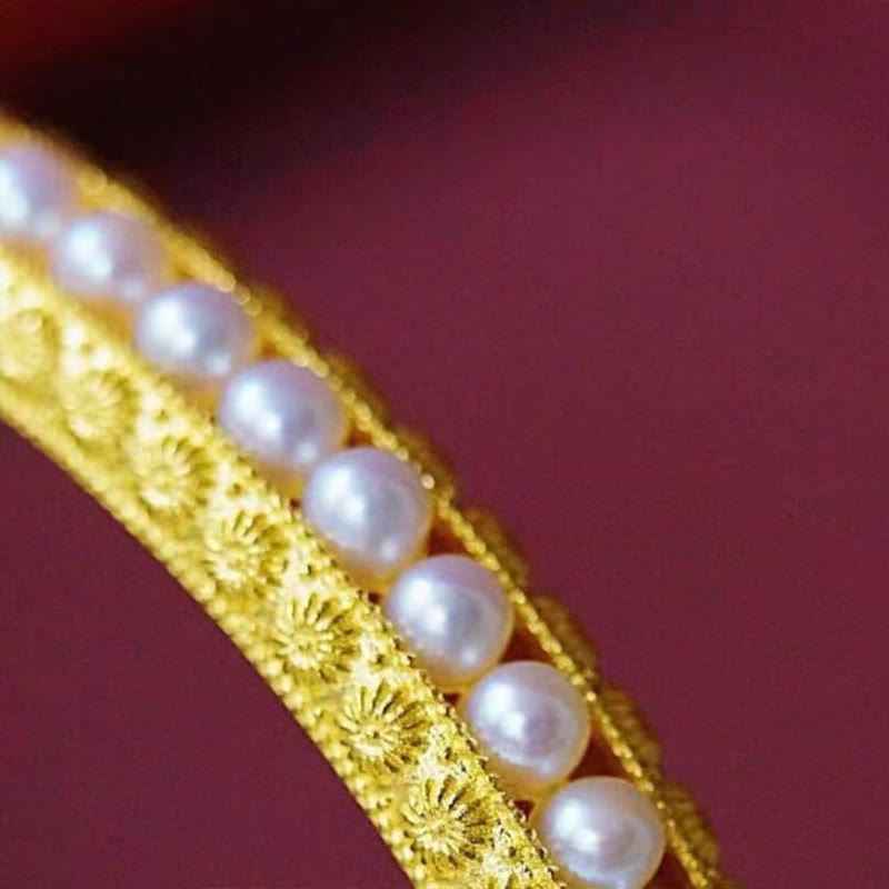 Fortune Jewel Copper Pearl Healing Cuff Half Bracelet Bangle