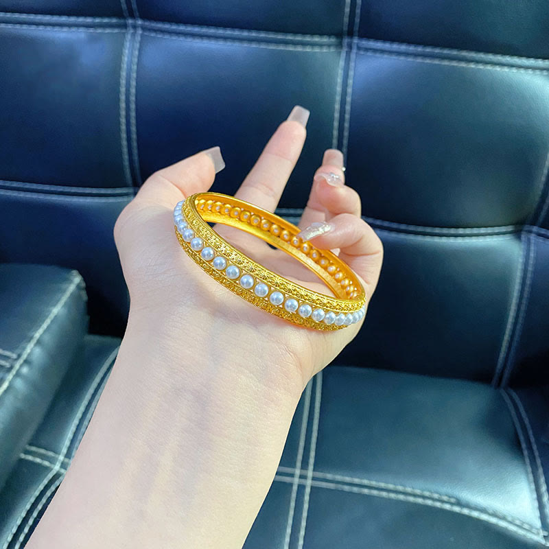 Fortune Jewel Copper Pearl Healing Cuff Half Bracelet Bangle