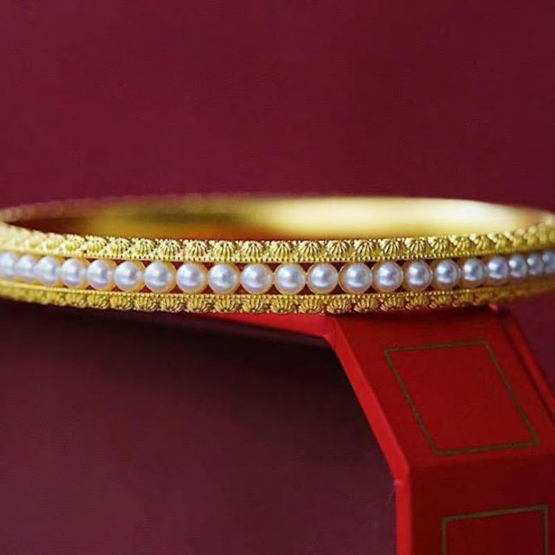 Fortune Jewel Copper Pearl Healing Cuff Half Bracelet Bangle