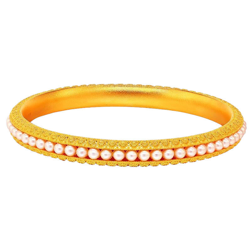 Fortune Jewel Copper Pearl Healing Cuff Half Bracelet Bangle