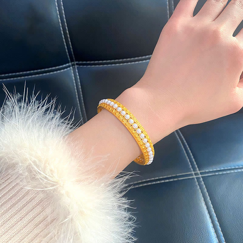 Fortune Jewel Copper Pearl Healing Cuff Half Bracelet Bangle
