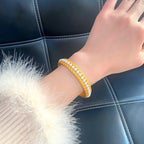 Fortune Jewel Copper Pearl Healing Cuff Half Bracelet Bangle