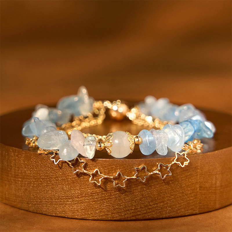 Fortune Jewel Aquamarine Gravel Design Star Healing Magnetic Buckle Bracelet